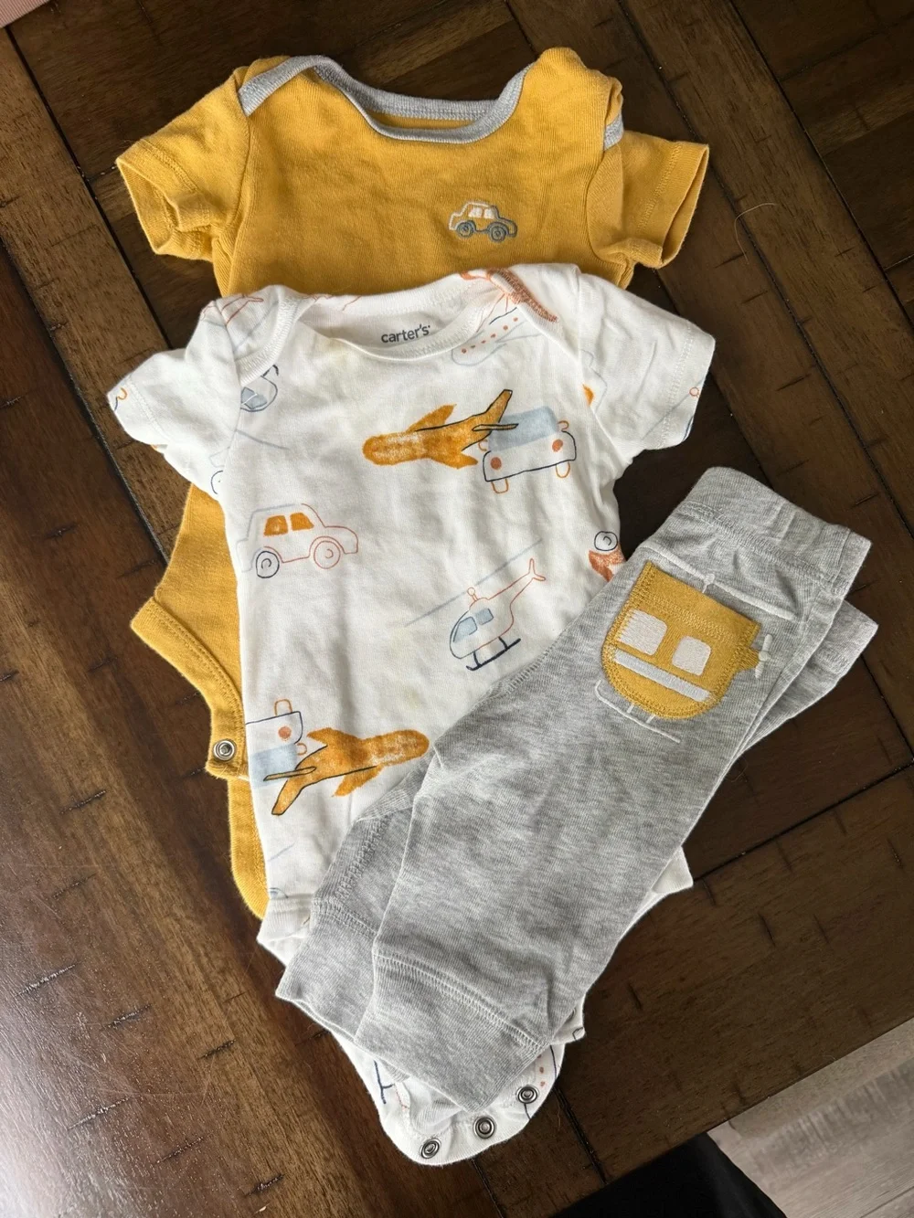 Carter's Yellow, White & Gray Transport-Print Baby three-Piece Set